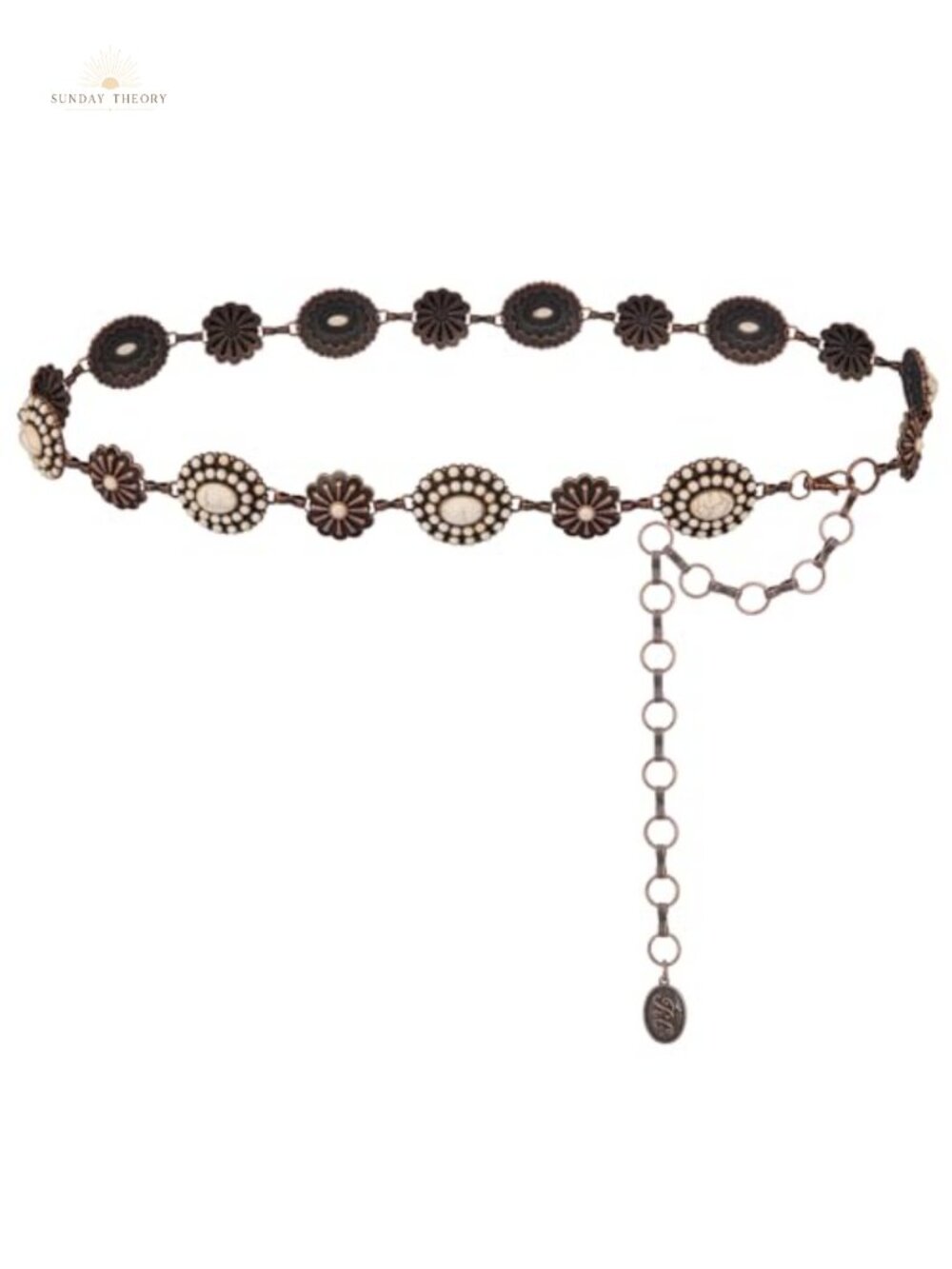 Vintage Turquoise Concho Chain Belt for Women - Adjustable Western Waist